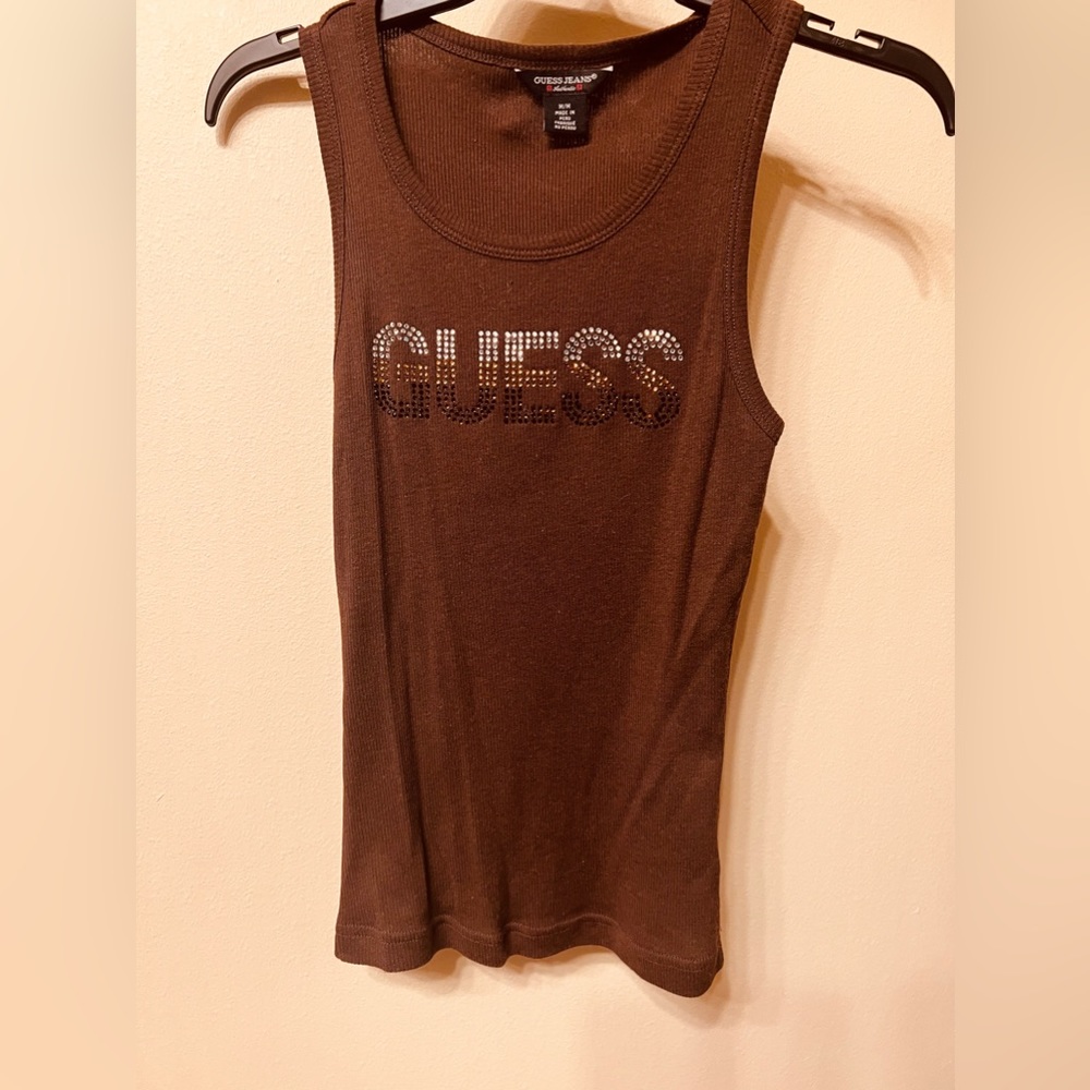 Guess Rhinestone Logo Tank Top Medium